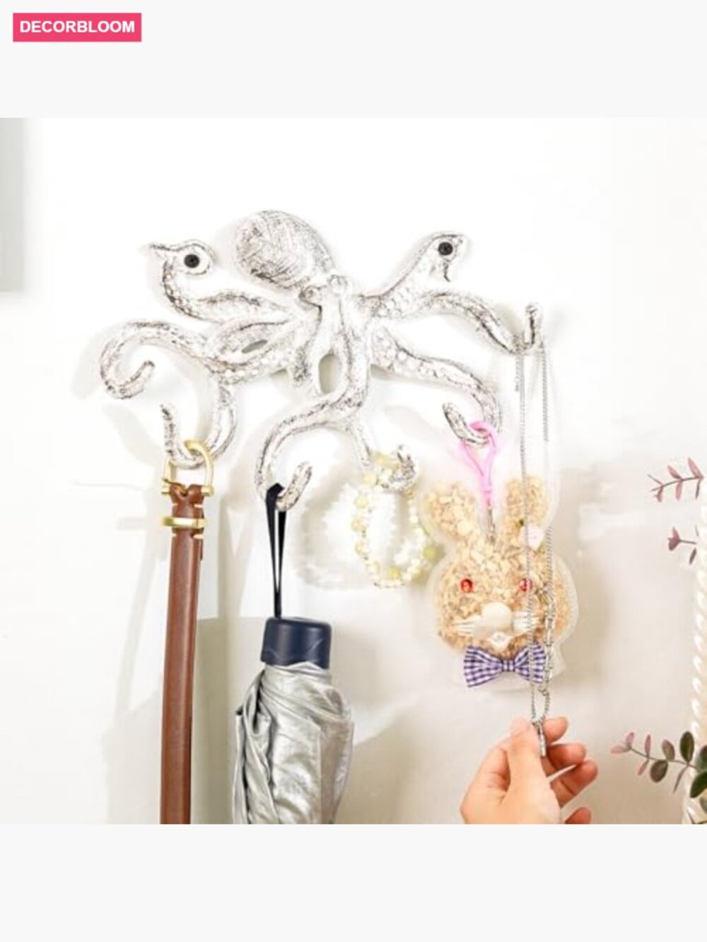 Cast Iron Octopus Key Holder with 6 Hooks, Wall Mount, Rustic - Picture 2 of 7